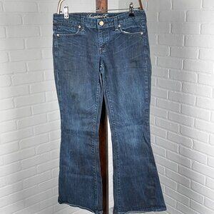 American Eagle‎ Jeans Women 8R 32Wx31L Blue Real Flare Leg Embroidery Denim
